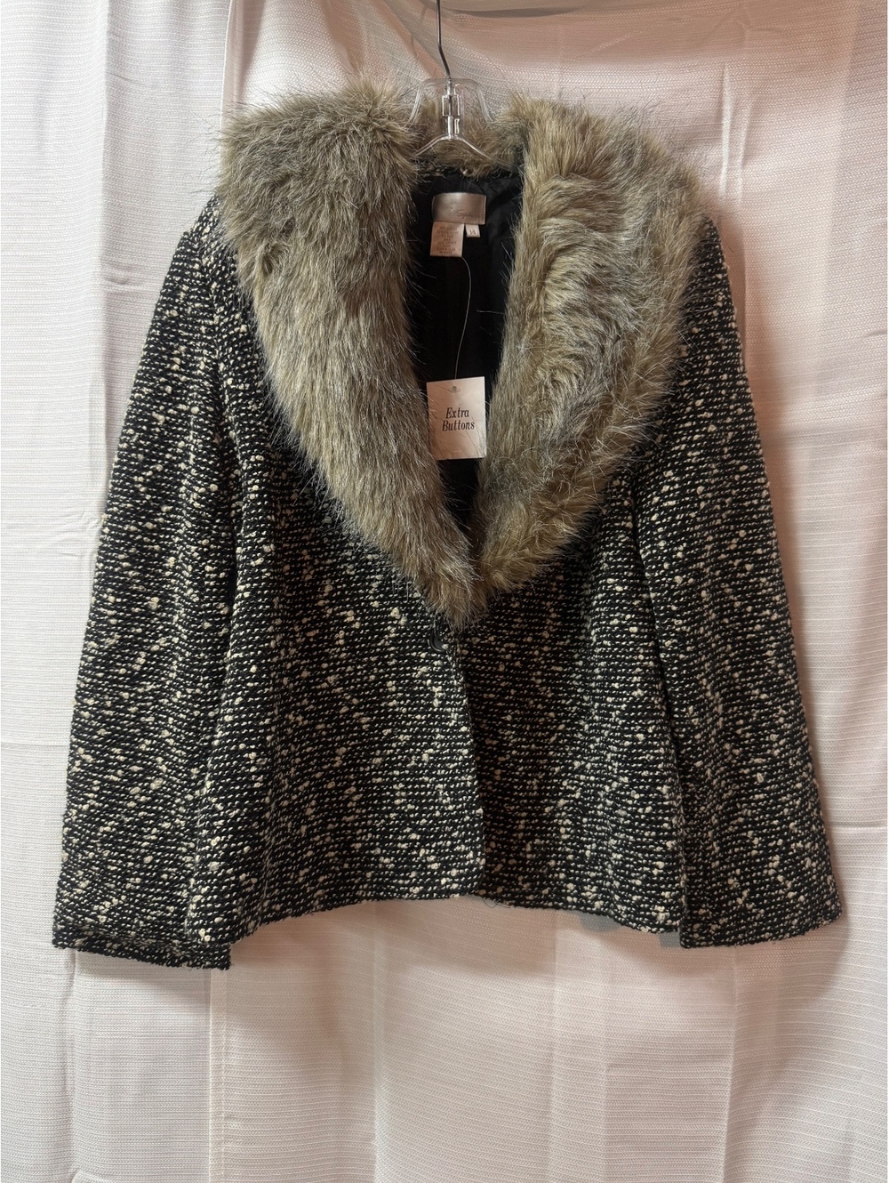Spiegel Women's Tweed Blazer with Faux Fur Collar Size 14